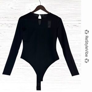 NEW YORK & COMPANY Women’s Size S Bodysuit Mesh  Long Sleeve NWT Stretch Black